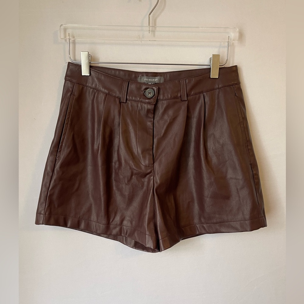 Chocolate‎ Brown Faux Leather Shorts 8
